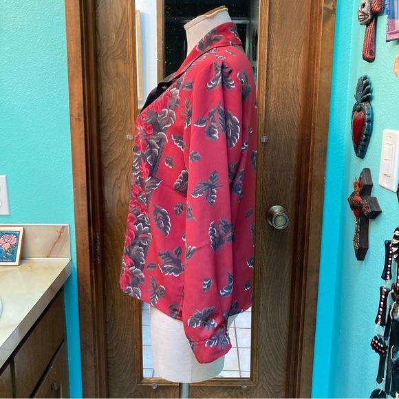 Floral Red and Gray Women's Blouse - Picture 2 of 8